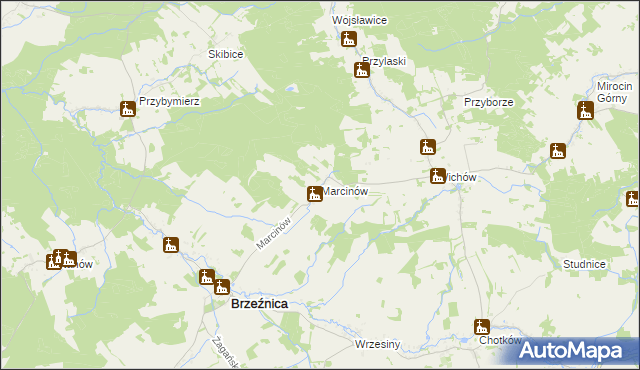 mapa Marcinów gmina Brzeźnica, Marcinów gmina Brzeźnica na mapie Targeo