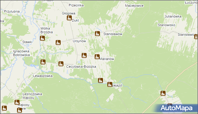 mapa Marianów gmina Głowaczów, Marianów gmina Głowaczów na mapie Targeo