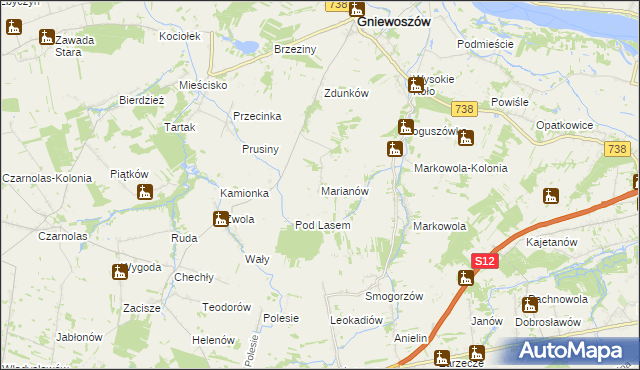 mapa Marianów gmina Gniewoszów, Marianów gmina Gniewoszów na mapie Targeo