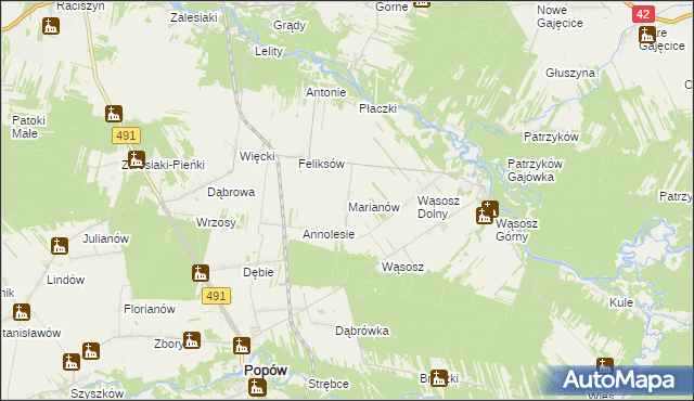 mapa Marianów gmina Popów, Marianów gmina Popów na mapie Targeo
