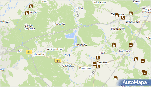 mapa Marianów gmina Secemin, Marianów gmina Secemin na mapie Targeo