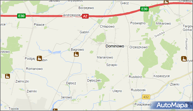 mapa Marianowo gmina Dominowo, Marianowo gmina Dominowo na mapie Targeo