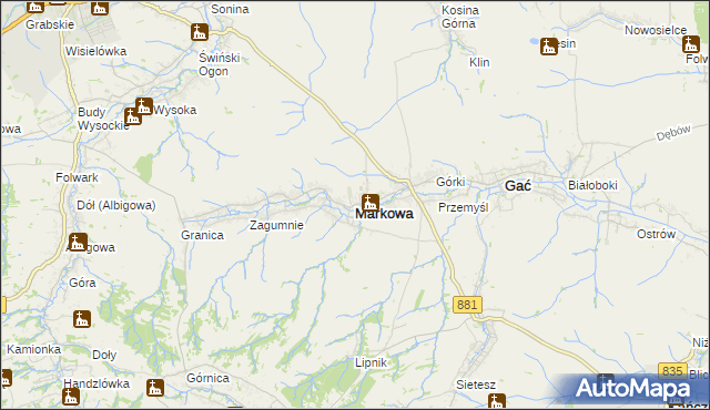 mapa Markowa, Markowa na mapie Targeo