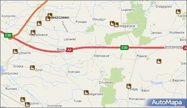 mapa Markowice gmina Kleszczewo, Markowice gmina Kleszczewo na mapie Targeo