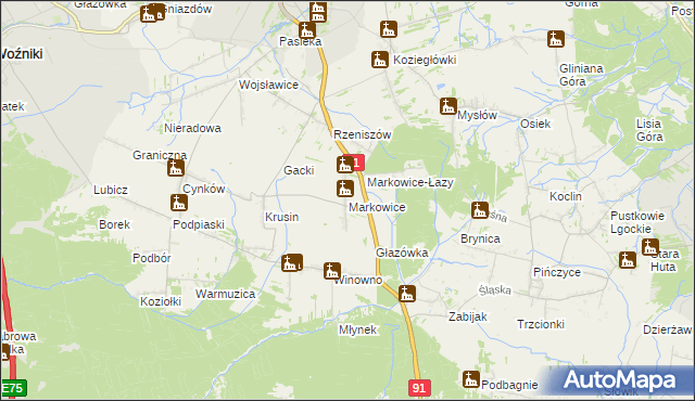 mapa Markowice gmina Koziegłowy, Markowice gmina Koziegłowy na mapie Targeo