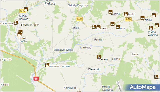 mapa Markowo gmina Brańsk, Markowo gmina Brańsk na mapie Targeo