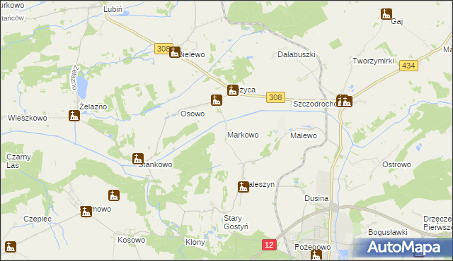 mapa Markowo gmina Gostyń, Markowo gmina Gostyń na mapie Targeo