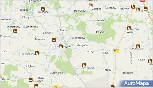 mapa Martynów gmina Chynów, Martynów gmina Chynów na mapie Targeo