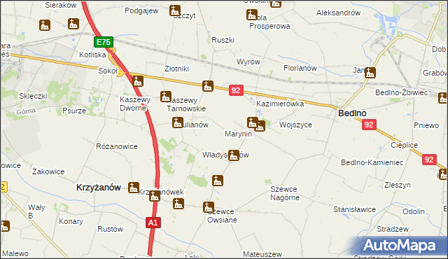 mapa Marynin gmina Bedlno, Marynin gmina Bedlno na mapie Targeo