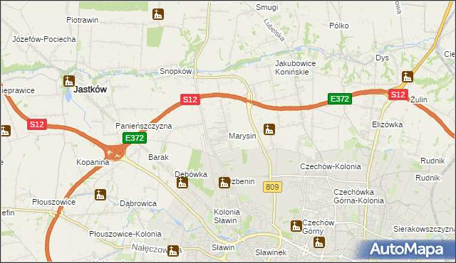 mapa Marysin gmina Jastków, Marysin gmina Jastków na mapie Targeo