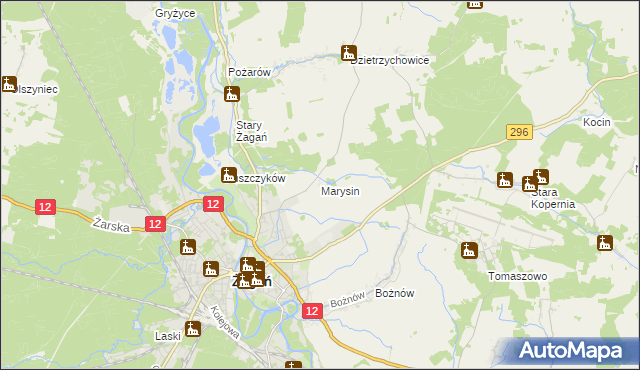 mapa Marysin gmina Żagań, Marysin gmina Żagań na mapie Targeo