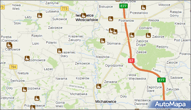 mapa Maszków gmina Iwanowice, Maszków gmina Iwanowice na mapie Targeo