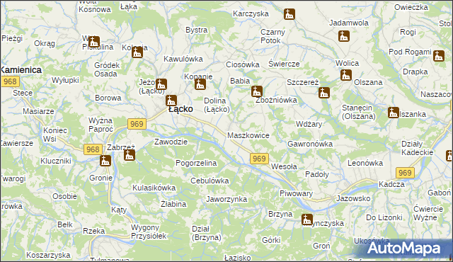 mapa Maszkowice gmina Łącko, Maszkowice gmina Łącko na mapie Targeo