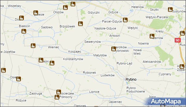 mapa Matyldów gmina Rybno, Matyldów gmina Rybno na mapie Targeo