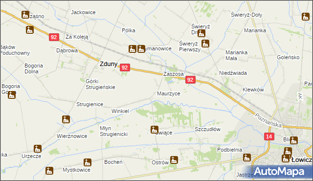 mapa Maurzyce, Maurzyce na mapie Targeo