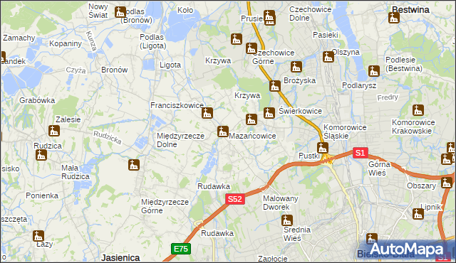 mapa Mazańcowice, Mazańcowice na mapie Targeo