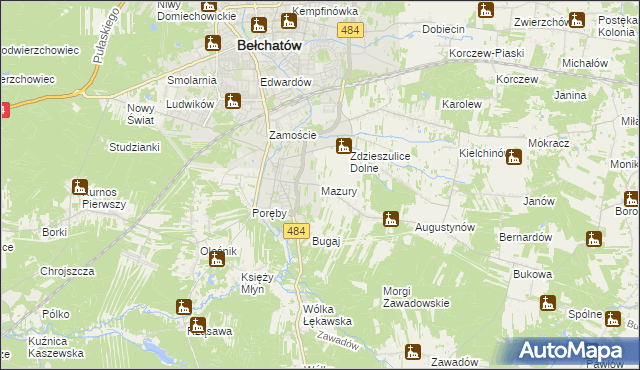 mapa Mazury gmina Bełchatów, Mazury gmina Bełchatów na mapie Targeo