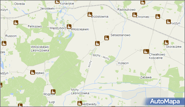 mapa Mchy gmina Książ Wielkopolski, Mchy gmina Książ Wielkopolski na mapie Targeo