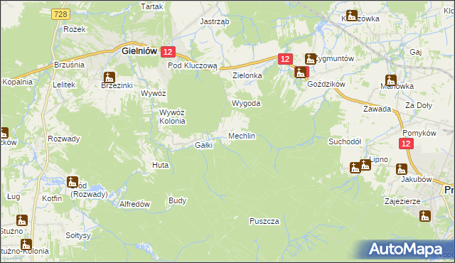 mapa Mechlin gmina Gielniów, Mechlin gmina Gielniów na mapie Targeo