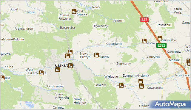 mapa Melanów gmina Łaskarzew, Melanów gmina Łaskarzew na mapie Targeo
