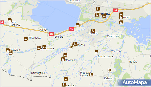 mapa Meszno gmina Otmuchów, Meszno gmina Otmuchów na mapie Targeo