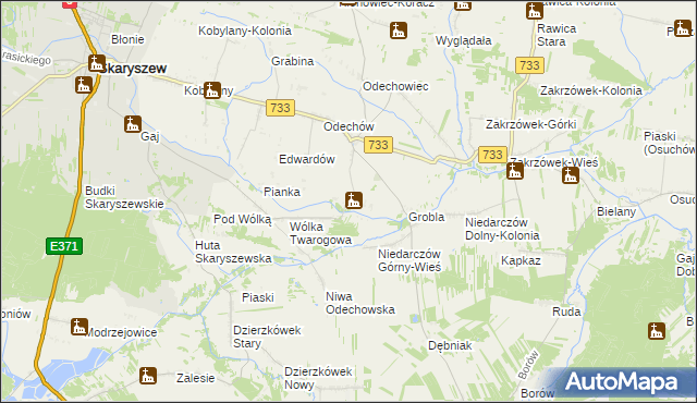 mapa Miasteczko gmina Skaryszew, Miasteczko gmina Skaryszew na mapie Targeo