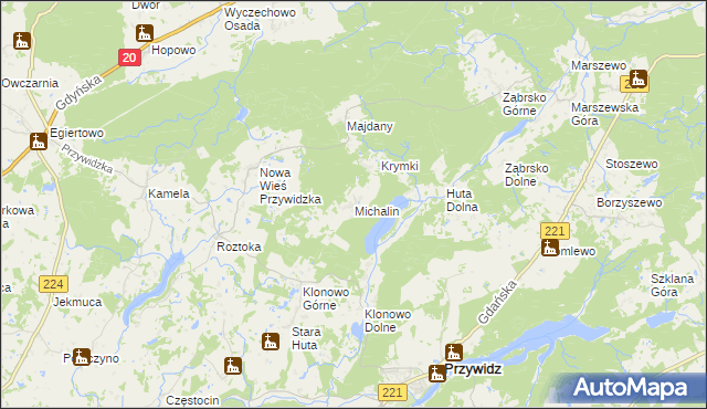 mapa Michalin gmina Przywidz, Michalin gmina Przywidz na mapie Targeo
