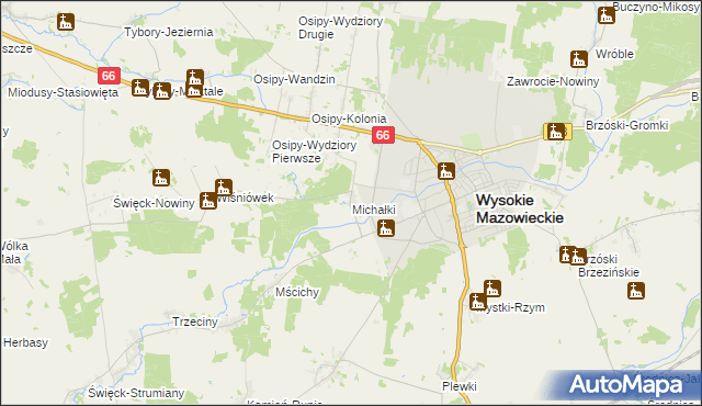 mapa Michałki gmina Wysokie Mazowieckie, Michałki gmina Wysokie Mazowieckie na mapie Targeo