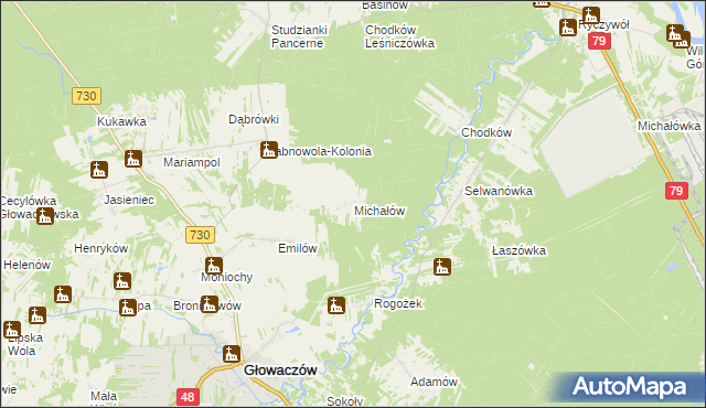 mapa Michałów gmina Głowaczów, Michałów gmina Głowaczów na mapie Targeo