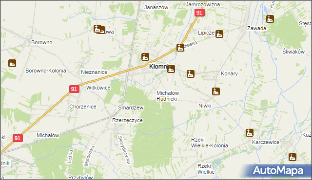 mapa Michałów gmina Kłomnice, Michałów gmina Kłomnice na mapie Targeo