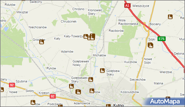 mapa Michałów gmina Kutno, Michałów gmina Kutno na mapie Targeo