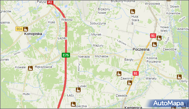 mapa Michałów gmina Poczesna, Michałów gmina Poczesna na mapie Targeo