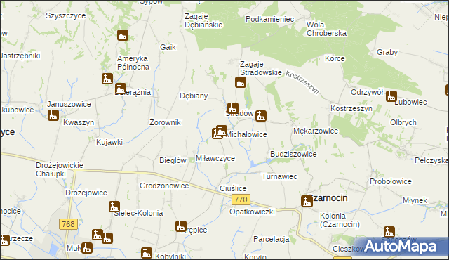 mapa Michałowice gmina Czarnocin, Michałowice gmina Czarnocin na mapie Targeo