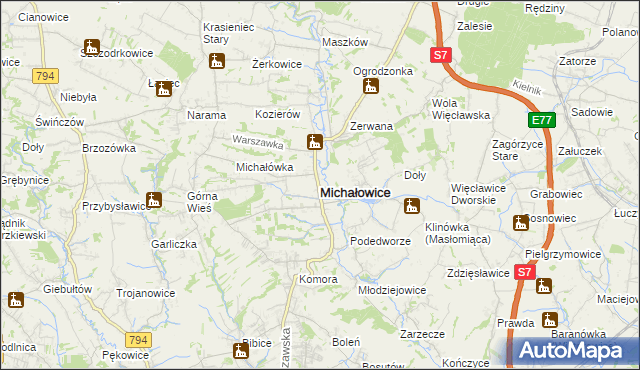 mapa Michałowice powiat krakowski, Michałowice powiat krakowski na mapie Targeo