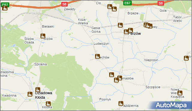 mapa Miechów gmina Perzów, Miechów gmina Perzów na mapie Targeo