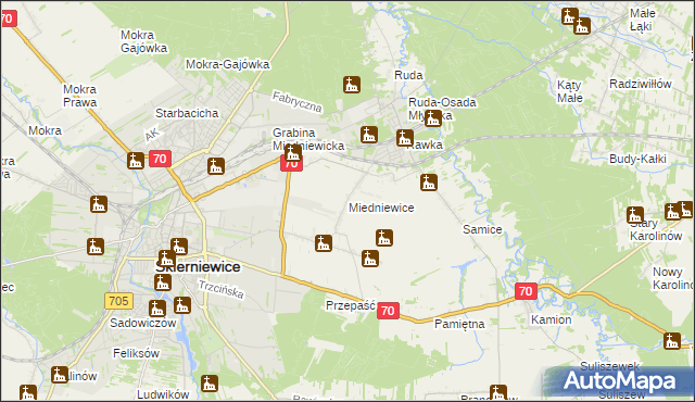mapa Miedniewice gmina Skierniewice, Miedniewice gmina Skierniewice na mapie Targeo