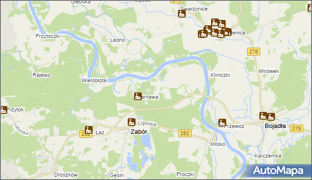 mapa Mielno gmina Zabór, Mielno gmina Zabór na mapie Targeo