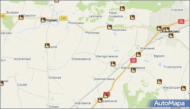 mapa Mierogoniewice, Mierogoniewice na mapie Targeo
