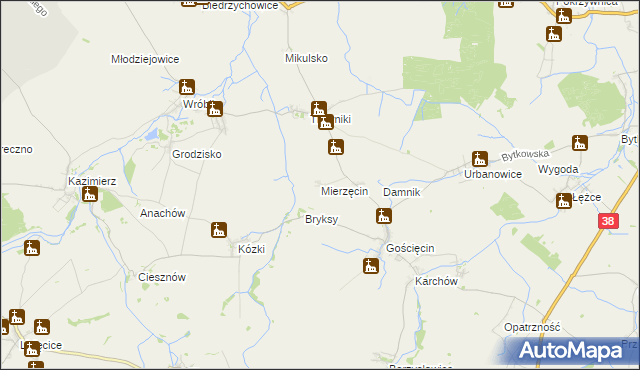 mapa Mierzęcin gmina Pawłowiczki, Mierzęcin gmina Pawłowiczki na mapie Targeo