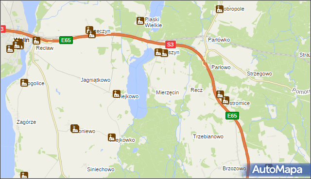 mapa Mierzęcin gmina Wolin, Mierzęcin gmina Wolin na mapie Targeo
