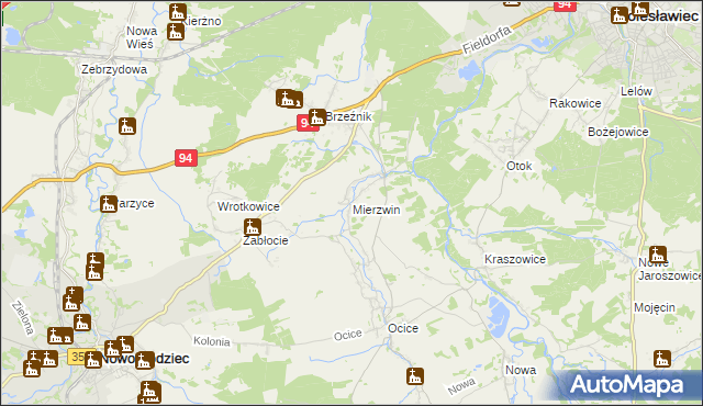 mapa Mierzwin gmina Bolesławiec, Mierzwin gmina Bolesławiec na mapie Targeo
