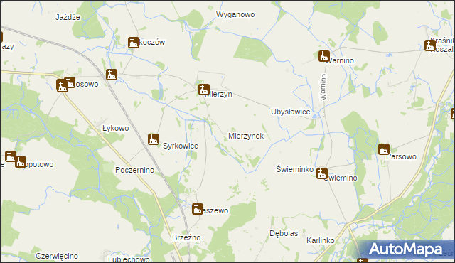 mapa Mierzynek gmina Karlino, Mierzynek gmina Karlino na mapie Targeo