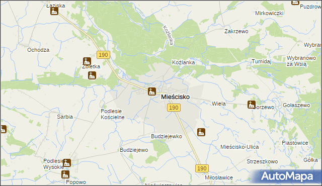 mapa Mieścisko powiat wągrowiecki, Mieścisko powiat wągrowiecki na mapie Targeo