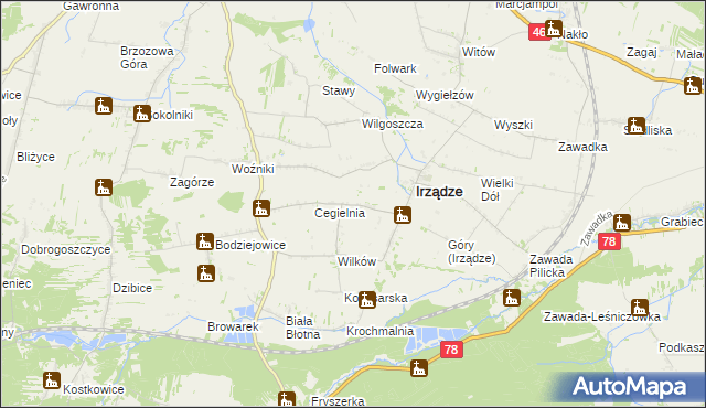 mapa Mikołajewice gmina Irządze, Mikołajewice gmina Irządze na mapie Targeo