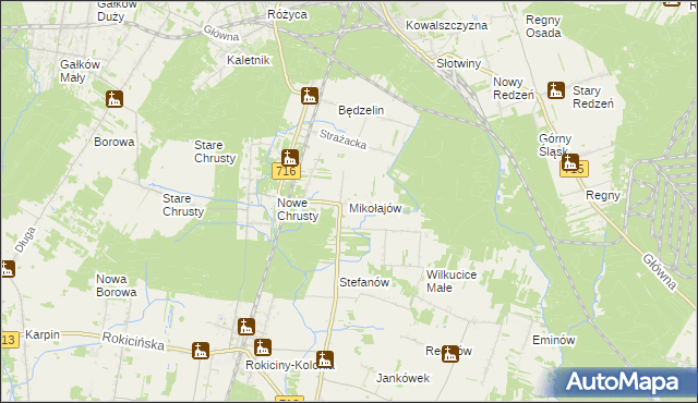 mapa Mikołajów gmina Rokiciny, Mikołajów gmina Rokiciny na mapie Targeo