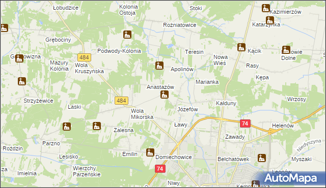 mapa Mikorzyce gmina Bełchatów, Mikorzyce gmina Bełchatów na mapie Targeo
