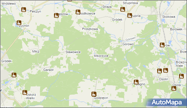 mapa Mikorzyce gmina Wołów, Mikorzyce gmina Wołów na mapie Targeo