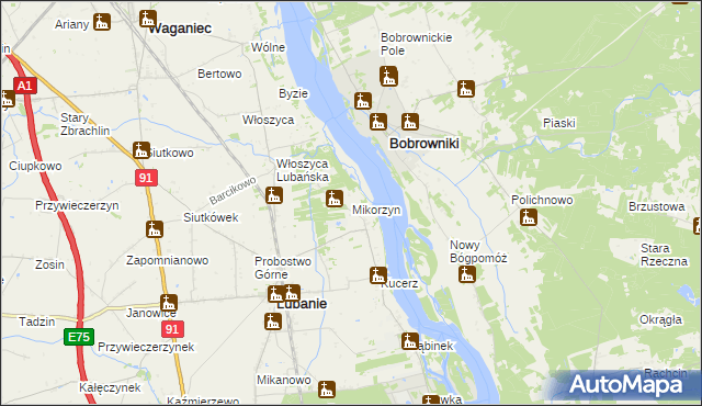 mapa Mikorzyn gmina Lubanie, Mikorzyn gmina Lubanie na mapie Targeo