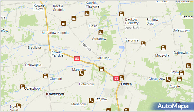 mapa Mikulice gmina Dobra, Mikulice gmina Dobra na mapie Targeo