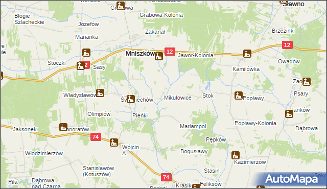 mapa Mikułowice gmina Mniszków, Mikułowice gmina Mniszków na mapie Targeo